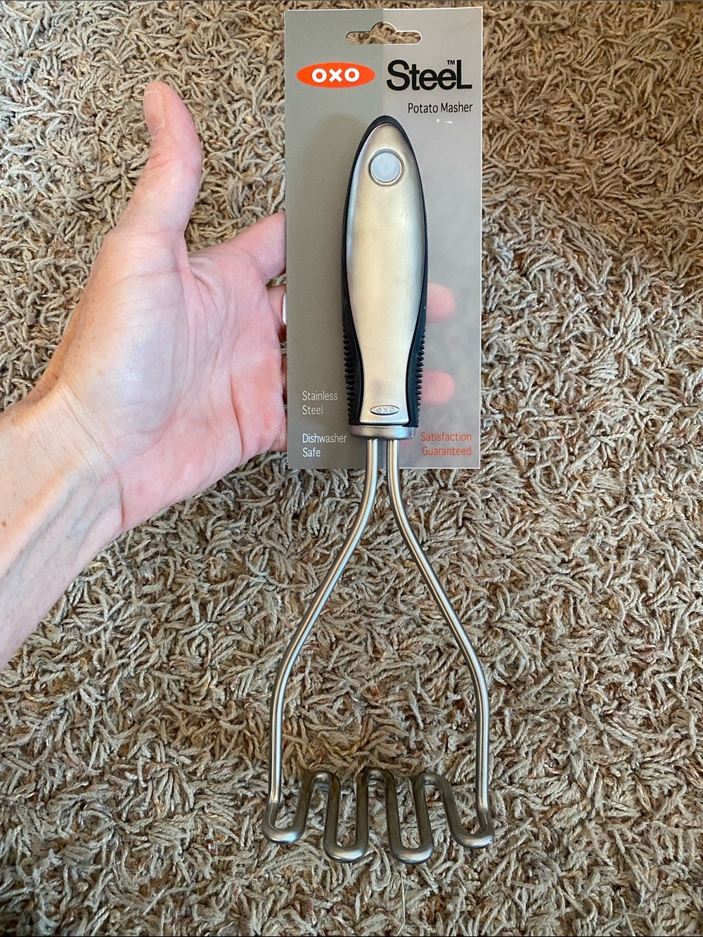 OXO Steel Stainless Steel Potato Masher with Black Grip